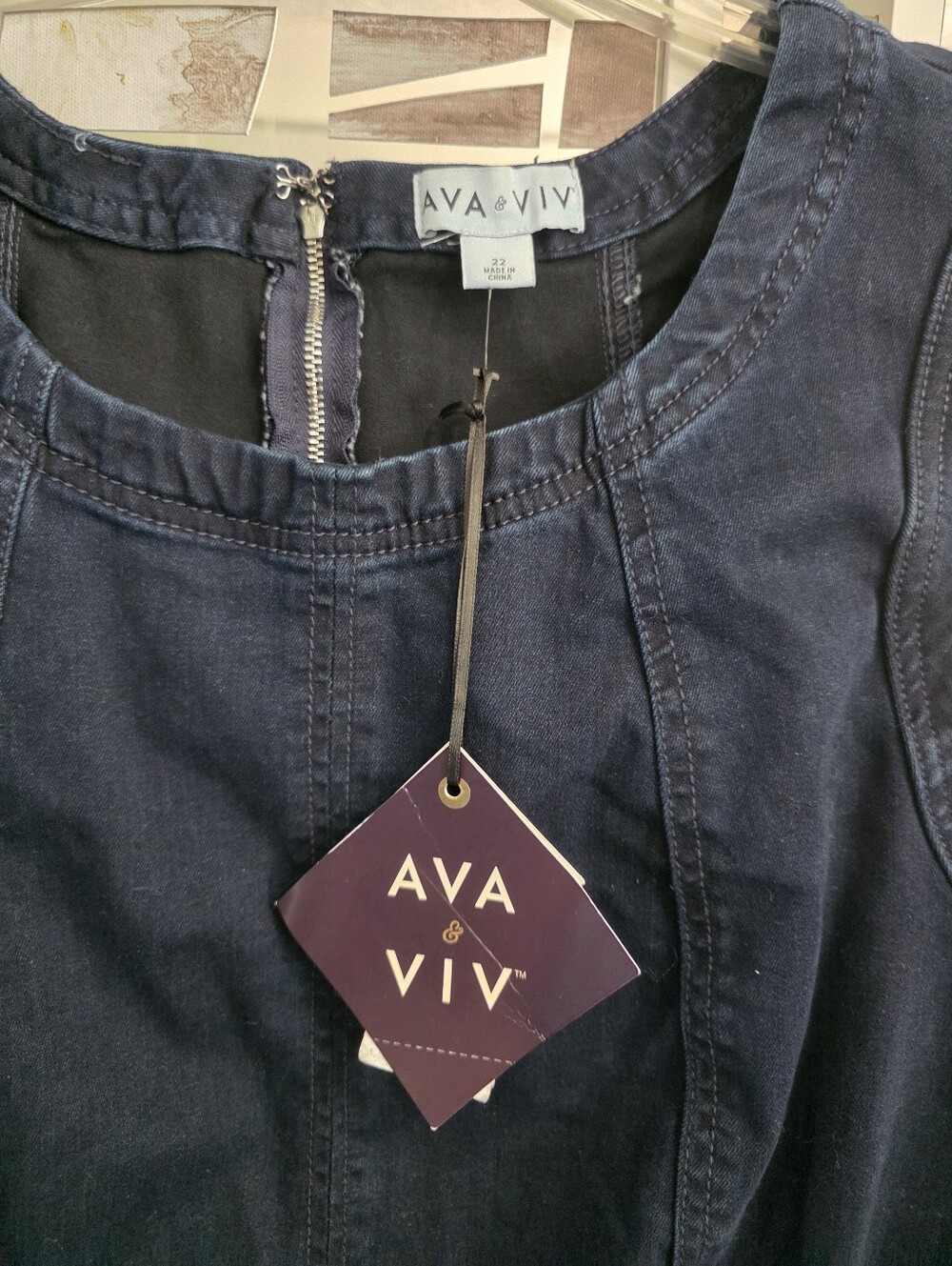 Ava & Viv Sleeveless Dark Blue Denim Sheath Dress. Size 22 - Picture 2 of 3